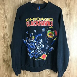 90s USA製 VINTAGE NHL Chicago Blackhawks × WARNER BROS, スウェット トレーナー サイズXL ブラック 古着 e24020406