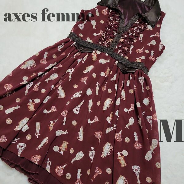 ☆axes femme☆アクシーズファム☆総柄ワンピース 裾プリーツ M