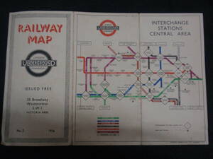 戦前　1936年　ロンドン地下鉄マップ　RAILWAY MAP　LONDON UNDERGROUND TRANSPORT　折りたたむと約15×8cm
