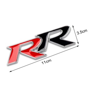 【送料込】RR(ダブルアール) 3Dエンブレム　レッド×ブラック×メッキ　縦3.5cm×横11cm　金属製　HONDA　本田　