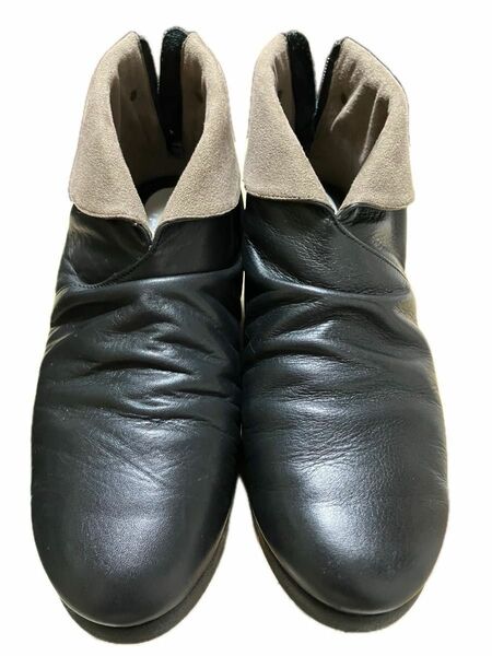 超値下げ！高級皮革ショートブーツ　日本製　24cm 黒　靴工房JUMBO 本革トランポリンブーツ