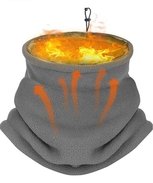 ネックウォーマー グレー メンズ レディース 防寒 秋冬 調節コードつき 裏起毛