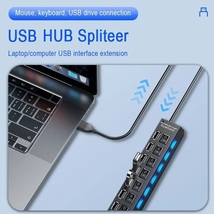 USBハブ 7ポート 480MBps伝送 LEDライト搭載 USB2.0 高速データ転送 独立・個別スイッチ付 セルフパワー式 バスパワー cn_画像2