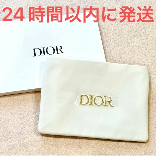 新品未使用☆Christian Dior クリスチャン・ディオール フラット ポーチ ノベルティ 白 ホワイト 2023 ホリデー