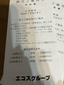 【送料込】エコス株主優待券6000円分(100円×60枚)