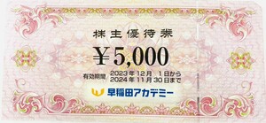 早稲田アカデミー　株主優待券　5000円分　2024年11月30日まで