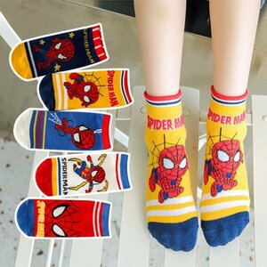 スパイダーマン靴下　子供ソックス5足セット 人気 純綿で作られており柔らかく快適で通気性キッズ 靴下スポーツ通気スニーカー