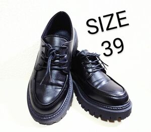 ◆厚底レディースローファー◆厚底レディースシューズ　レースアップシューズ　SIZE39/24.5 軽量厚底ローファー　