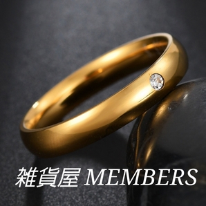 送料無料 18号イエローゴールドワンポイントスーパーCZダイヤモンドサージカルステンレスリング指輪ガールズボーイズレディースメンズ