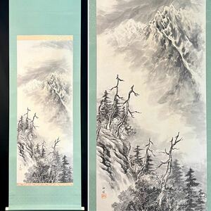 【模写】紅坡「水墨山水図」掛軸 紙本 山水図 中国 中国美術 人が書いたもの s021407