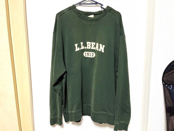 L.L.BEAN スウェット トレーナー 古着 XL グリーン ロゴ刺繍 フェード 80s 90s 00s ビーン