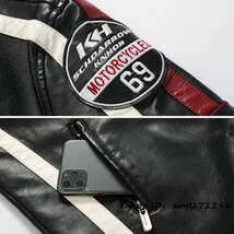 新品*高級 ライダース 皮ジャン 裏起毛 レザージャケット 欧米designer ワッペン 野球服プレミアム 上質 スタジャン 三色選択 レッド 2XL_画像5