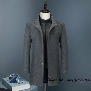 新品*定価13万 メンズコート 紳士スーツ ウールコート 厚手 ビジネスコート 高級 テーラードジャケット アウター 立襟 ジャケット 灰色 XL