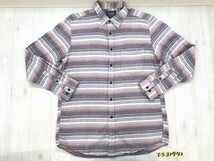 FLANNEL メンズ ボーダー 胸ポケット付き フランネル 長袖シャツ 大きいサイズ XL 赤紺_画像1