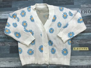 WC double si- lady's floral print woven V neck knitted cardigan F light blue other 