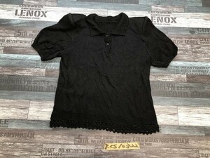  No-brand lady's knitted shoulder pad attaching hem race polo-shirt with short sleeves black 