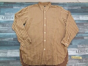 REAL MAN REAL STYLE メンズ 綿 日本製 ストライプ 胸ポケット 長袖シャツ 42 ベージュ赤茶