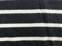 Abercrombie & Fitch アバクロ レディース ワンポイント刺繍 袖ロールアップ ボーダー Vネック ロング丈 半袖Tシャツ M 紺白_画像3