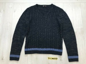 Мишель Кляйн Хомм Мишель Крэнм мужской V -NECK Кабельный акриловый вязаный свитер 46 темно -синий хаки
