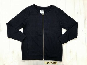 ELLE L lady's no color Zip knitted cardigan 38 navy blue 