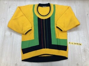 カシミロン 趣味の羽織 メンズ 厚手 カラーニットセーター 黄色黄緑紺