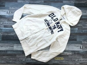 OLD NAVY オールドネイビー メンズ ロゴワッペン 裏起毛 スウェット ジップパーカー S 白