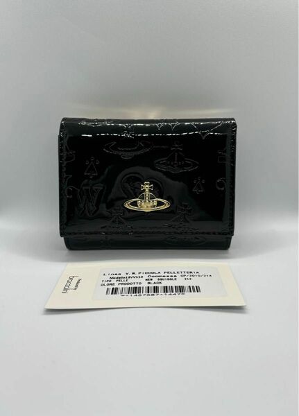 新品未使用 ヴィヴィアンウエストウッド Vivienne Westwood ミニウォレット　三つ折り財布　エナメル　ブラック