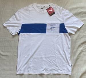  T-shirt L size Puma /PUMA white color series navy blue pattern ound-necked short sleeves cotton 100% relax Fit type ** unused goods 