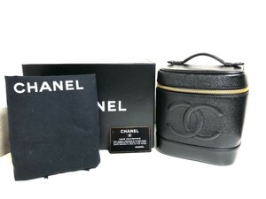 【極美品】CHANEL バニティ キャビアスキン ハンドバック 化粧ポーチ ブラック/ゴールド金具 ココマーク レディース シール/カード有り 