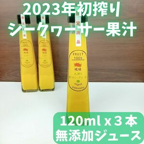 初搾り 沖縄産 青切り シークワーサー 120ml x 3本 お土産 ジュース