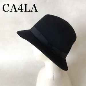 美品 カシラ ウールハット 黒 リボン CA4LA 帽子