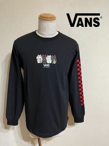 【新品】 VANS バンズ 招き猫 ロンT クルーネック Tシャツ トップス サイズM 長袖 黒 チェッカー CD20SS-MT05