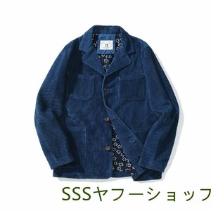 レトロ 藍染 13oz コーデュロイジャケット 天然インディゴ ワークジャケット indigo パッチワーク ブレザー 綿100% 厚手 濃紺 2XL