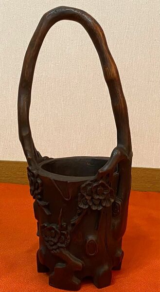 花器民芸品　竹細工 花彫刻手桶花れ◆ ドライフラワー花瓶になります。花瓶フラワーベース 、ハンドメン竹筒。