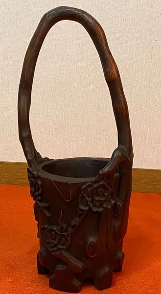 花器民芸品 竹細工 花彫刻手桶花れ◆ ドライフラワー花瓶になります。花瓶フラワーベース 、ハンドメン竹筒。