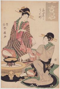 hana_desu15 真作 勝川春扇 吉のや 文化3年(1806)本物 浮世絵 木版画 大判 錦絵 美人画 丸火鉢 shunsen ukiyoe