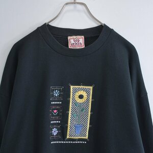 80～90s アメリカ製 top stitch フラワー刺繍 デザイン スウェット ヴィンテージ ひまわり お花 トレーナー ビン