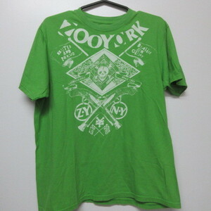 ZOOYORK Tシャツ L 緑　骸骨　100%cotton 　USA古着　sy2258