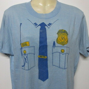 80s アメリカ製　オールド　Tシャツ S 水色　ポリス　警官　８０年代 ヴィンテージ　USA古着　sy1885
