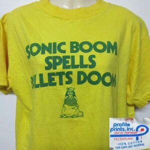 80s アメリカ製　オールド　Tシャツ M 黄色　バイキング　キャラクター　sonic boom spells bullets doom ヴィンテージ　USA古着　sy1819