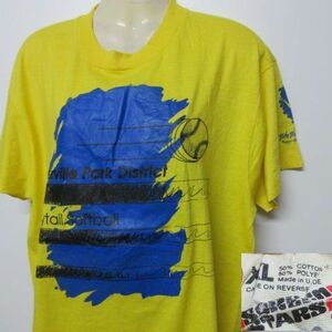 80s90s アメリカ製　オールド　Tシャツ L 黄色　1990 ソフトボール　スクリーンスターズ ヴィンテージ　USA古着　sy1801