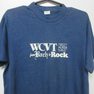 80s アメリカ製　オールド　Tシャツ L 紺　ロックFM　RKM　80年代 ヴィンテージ　USA古着　sy2217