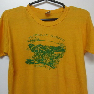 70s アメリカ製　オールド　Tシャツ SM　黄色　自転車　100%cotton ラッセル　70年代 ヴィンテージ　USA古着　sy2253