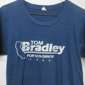 80s USA製 Ｔシャツ S M　紺　tom bradley ヴィンテージ　アメリカ古着　sy1623