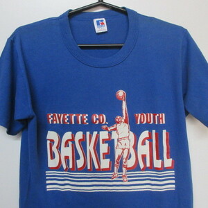 80年代 アメリカ製　Tシャツ　SM 青　バスケットボール　ラッセル　アメカジ古着　sy3181
