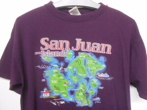 90s アメリカ製Ｔシャツ L　紫sun juan islands サンファンアイランド　観光　アメリカ古着 sy1776