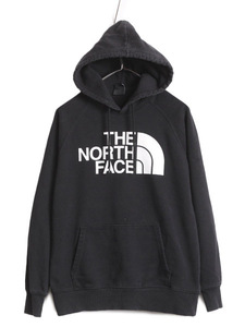 ノースフェイス プリント スウェット フード パーカー レディース M / The North Face プルオーバー 裏起毛 トレーナー アウトドア 薄手 黒