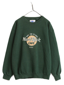 90s USA製 ハードロックカフェ スウェット メンズ レディース L 古着 90年代 Hard Rock CAFE ロゴ刺繍 企業 緑 ヘビーウェイト トレーナー