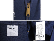 US企画 カーハート フルジップ スウェット フード パーカー メンズ L CARHARTT トレーナー 裏起毛 スエット ジップアップ ワンポイント 紺_画像4