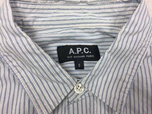 アーペーセー A.P.C オールド レトロ モード 古着 マルチストライプ 長袖ドレスシャツ メンズ S 水色_画像2